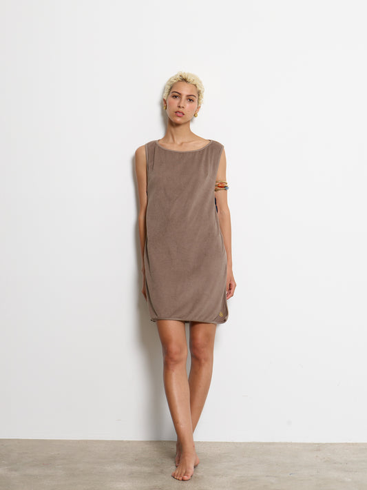 SLEEVELESS KNOTTED DRESS TAUPE